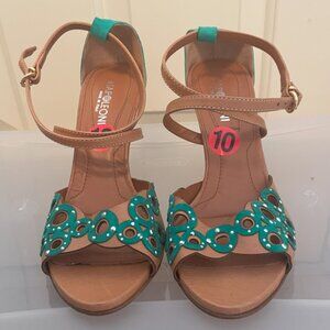 Suede back strap green high heel leather sandals - New - 10 - Napoleoni